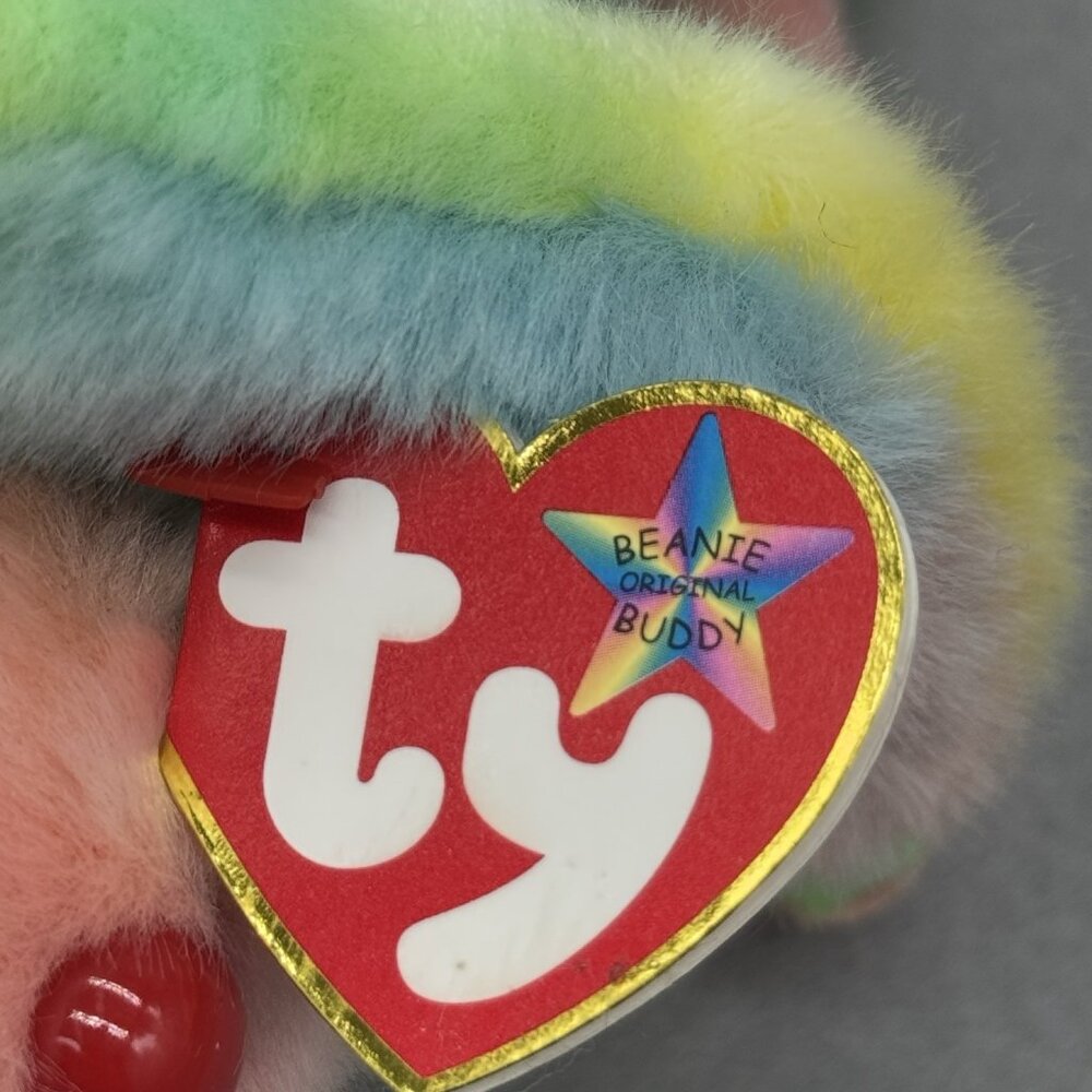 Vtg TY Beanie Buddies Rainbow Chameleon Pastel Tie Dye 1999 Plush Stuffed 14" - Picture 6 of 15